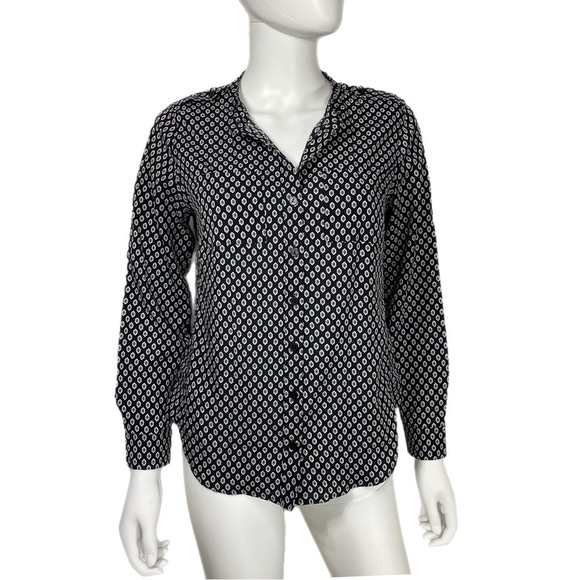 Apt. 9 Tops - Express Diamond Pattern Black & Gray Design Long Sleeve Collarless Button Down